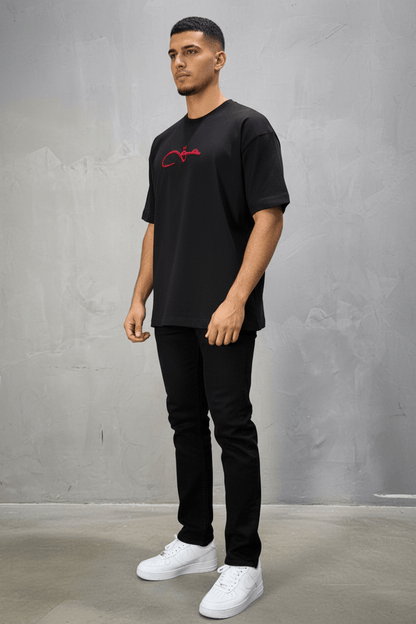 T-Shirt Oversize Noir Broderie Calligraphie "حق" Arabe 5052