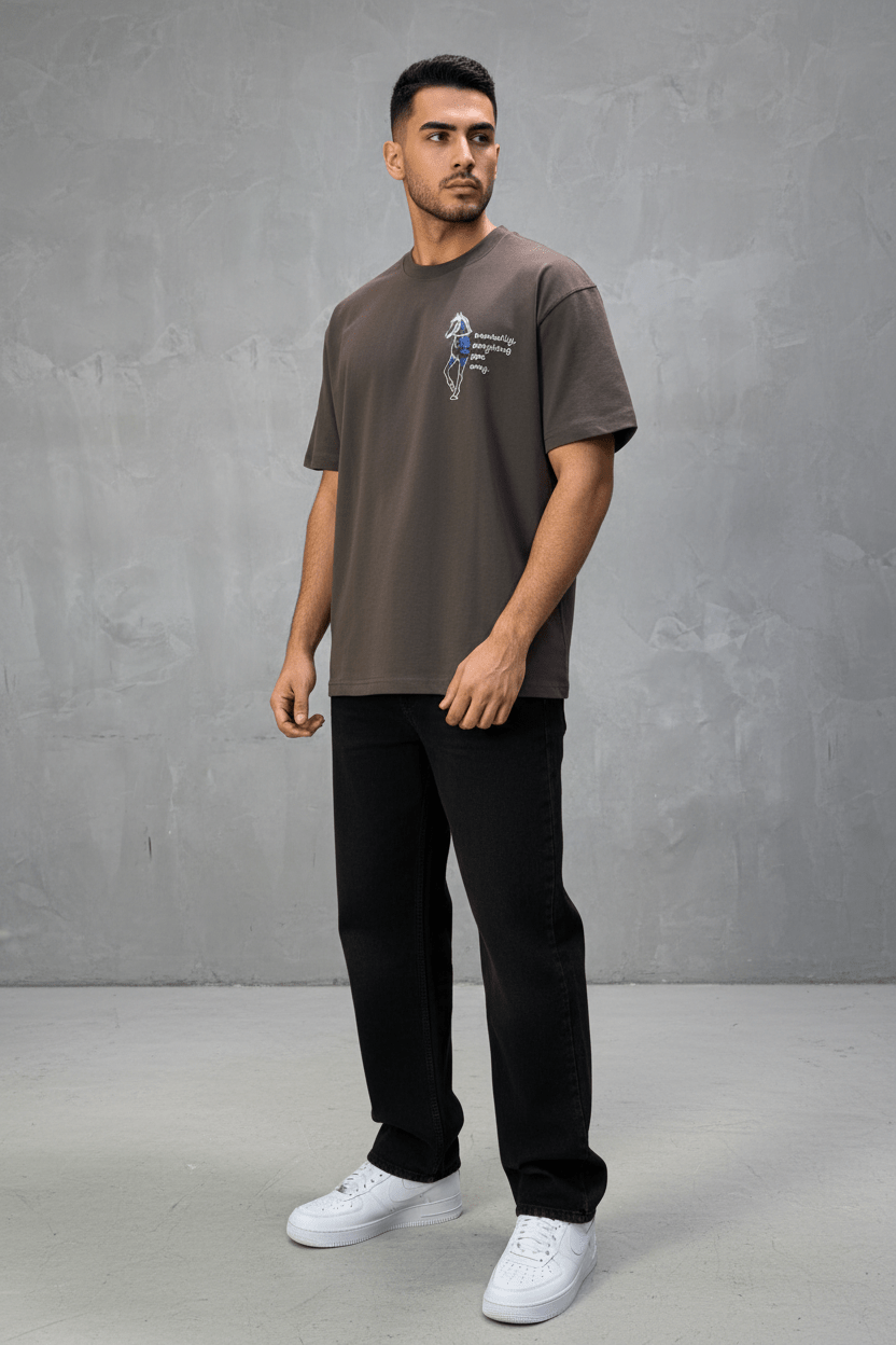 T-Shirt brown Oversize Broderie Cheval 5054 - ZG PREMIUM