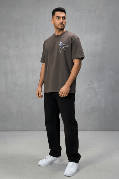 T-Shirt brown Oversize Broderie Cheval 5054 - ZG PREMIUM
