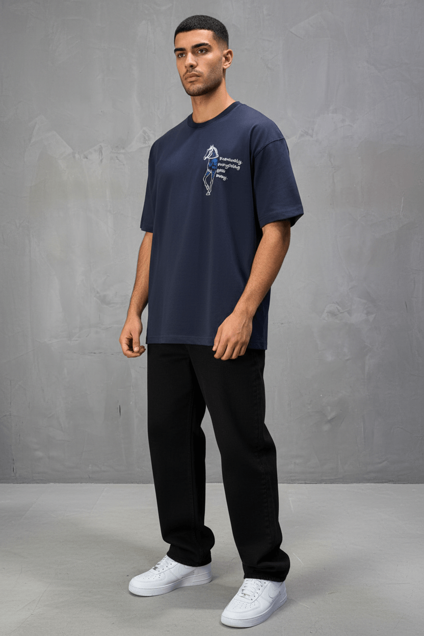T-Shirt Navy Blue Oversize Broderie Cheval 5054