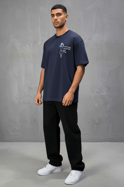 T-Shirt Navy Blue Oversize Broderie Cheval 5054