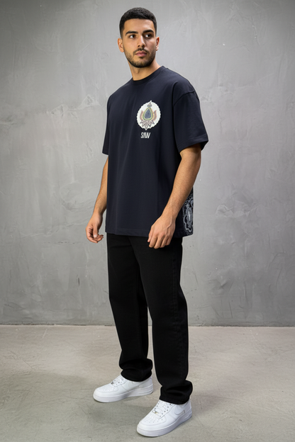 T-Shirt Navy blue Oversize Broderie Paisley Baroque SAW 5112