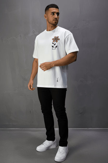 T-Shirt Oversize blanc Broderie Fleur Baroque Blanc Premium 5090 - ZG PREMIUM