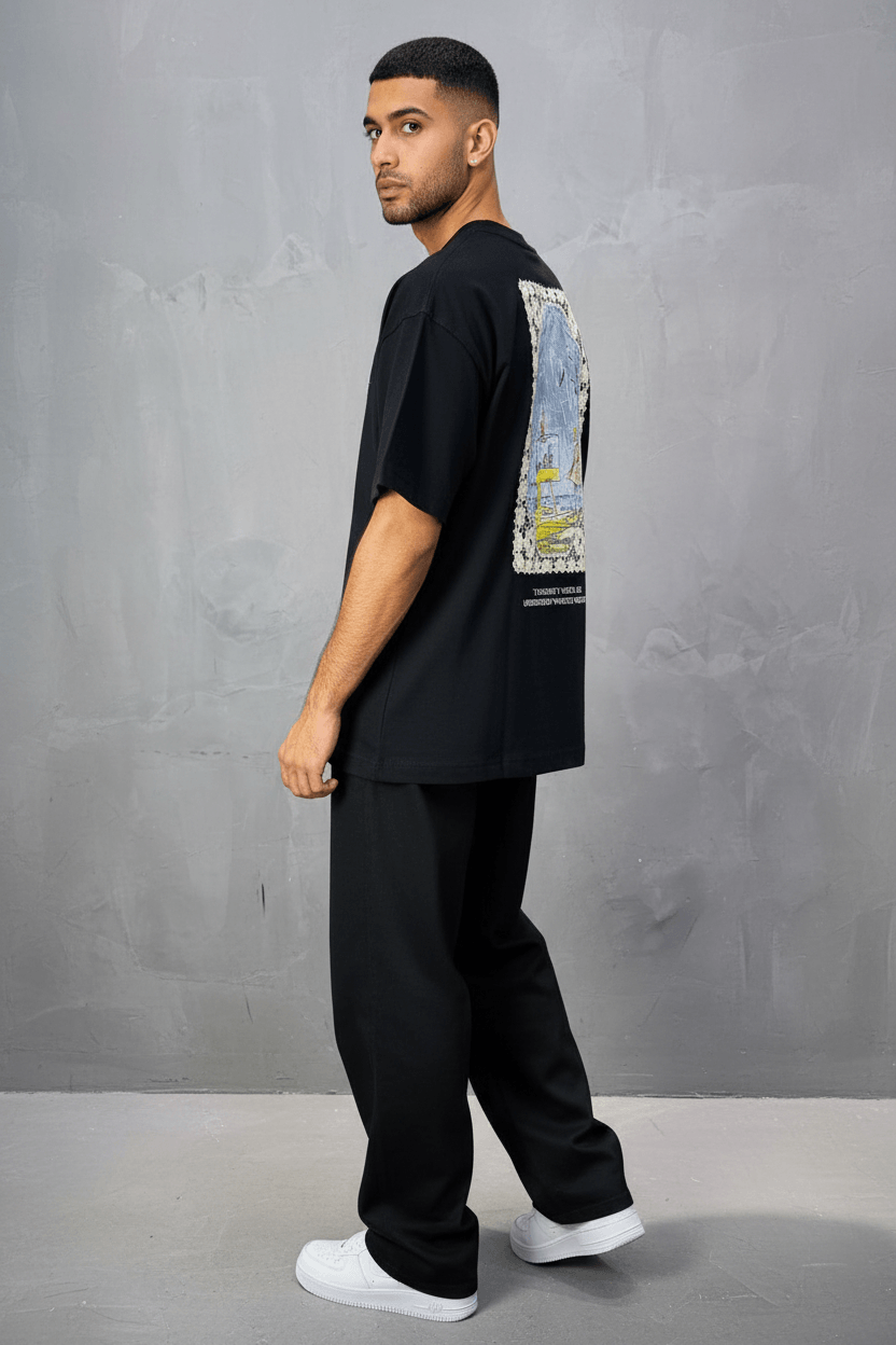 T-Shirt Oversize Noir — Illustration Peintre & Citation Poétique 5097