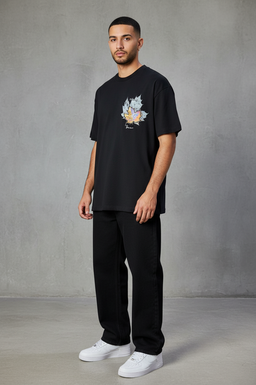 T-Shirt Oversize Noir Feuille d'Érable 5118