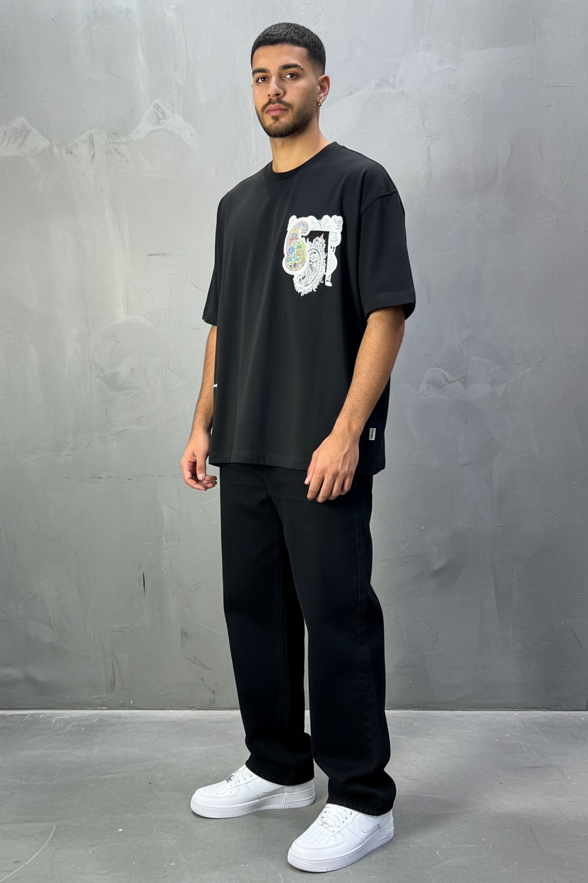 T-Shirt Oversize Noir Paisley "I Learned and Changed" 5109