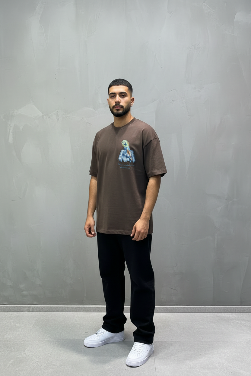 T-Shirt Oversize Brown Plume de Paon | SAW Urbanity 5133