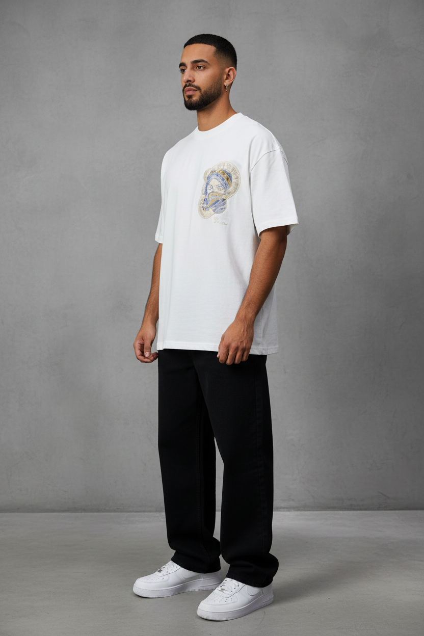 T-Shirt Oversize Blanc Brodé – Art Oriental 5108