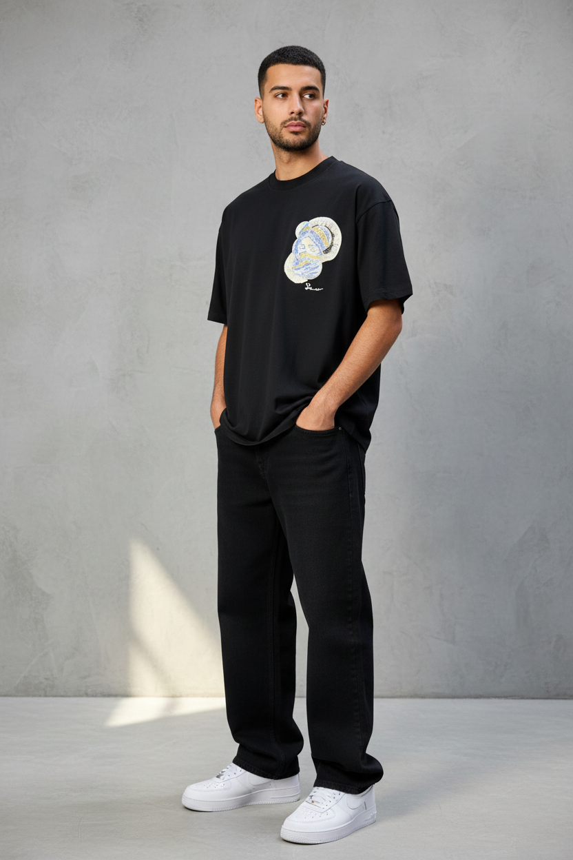 T-Shirt Oversize Noir Brodé – Art Oriental 5108