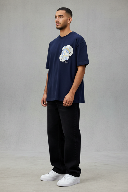 T-Shirt Oversize Navy Blue Brodé – Art Oriental 5108