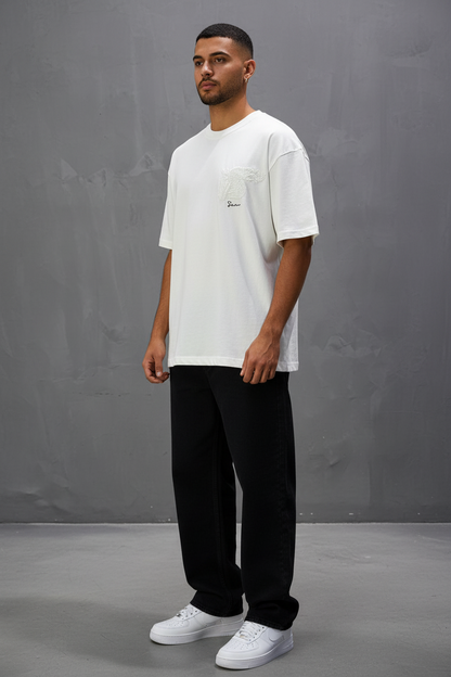 T-Shirt Oversize Blanc – Cheval Brodé 5124