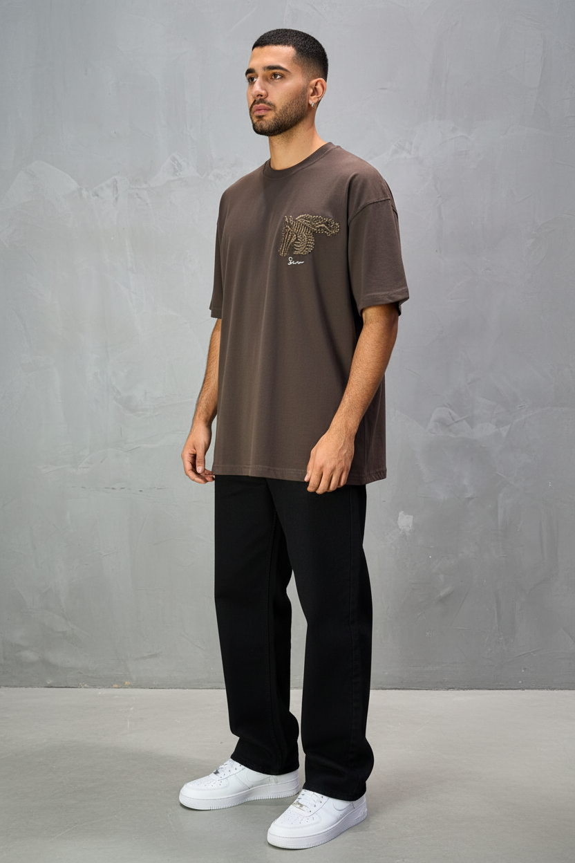 T-Shirt Oversize Brown – Cheval Brodé 5124