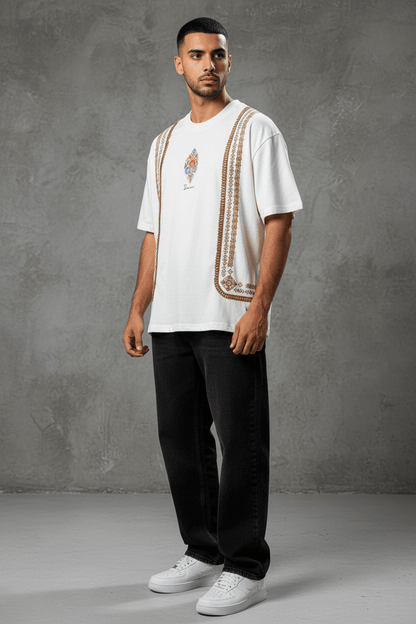 T-Shirt blanc Oversize Broderie Marocaine 5080 - ZG PREMIUM
