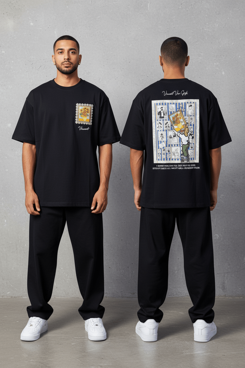 T-Shirt noir Oversize "Van Gogh x Tintin" – Patch Artistique 5083 - ZG PREMIUM