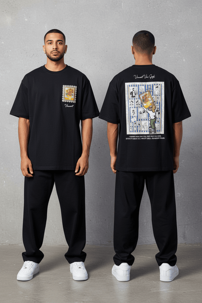 T-Shirt noir Oversize "Van Gogh x Tintin" – Patch Artistique 5083 - ZG PREMIUM