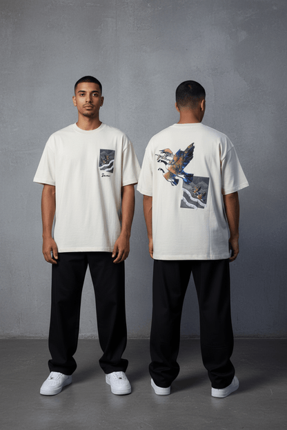 T-Shirt beige Oversize "Flying Eagle" – Broderie Artistique 5077 - ZG PREMIUM