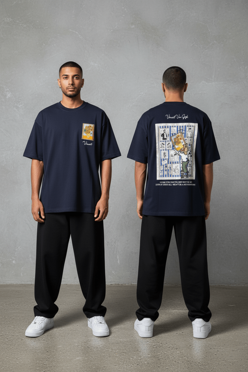 T-Shirt blue Oversize "Van Gogh x Tintin" – Patch Artistique 5083 - ZG PREMIUM