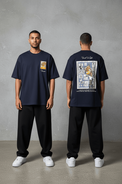 T-Shirt blue Oversize "Van Gogh x Tintin" – Patch Artistique 5083 - ZG PREMIUM