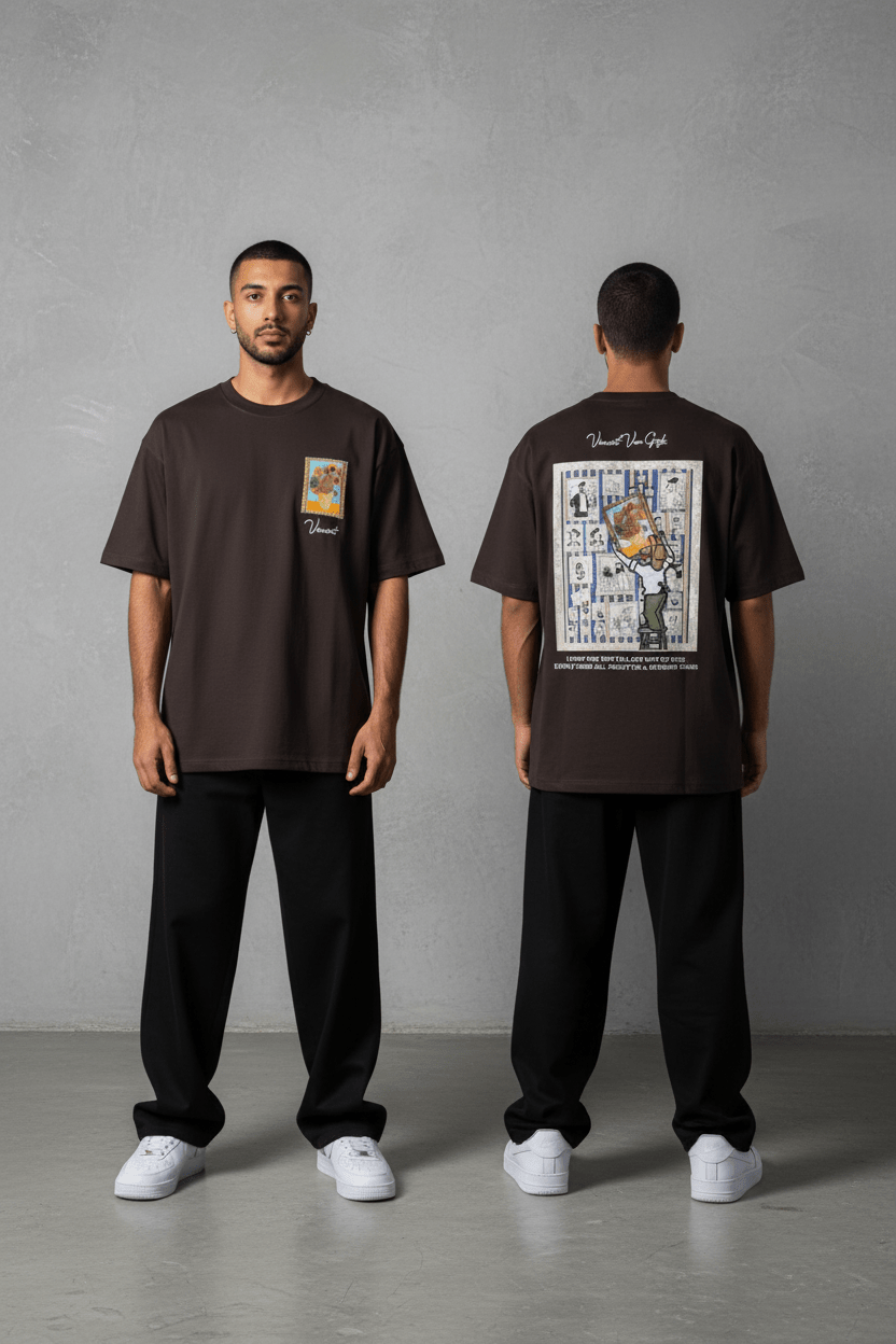 T-Shirt brown Oversize "Van Gogh x Tintin" – Patch Artistique 5083 - ZG PREMIUM