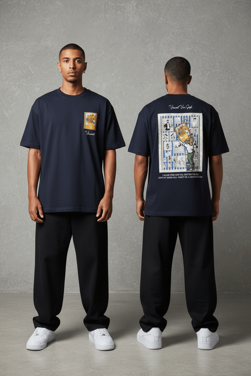 T-Shirt blue Oversize "Van Gogh x Tintin" – Patch Artistique 5083 - ZG PREMIUM