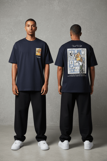 T-Shirt blue Oversize "Van Gogh x Tintin" – Patch Artistique 5083 - ZG PREMIUM
