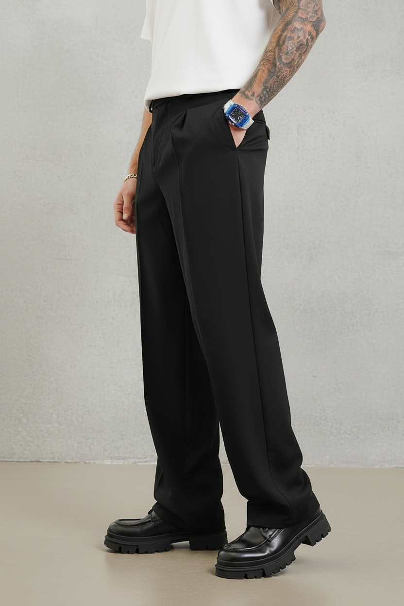 Pantalon Large noire à Plis BGY1029