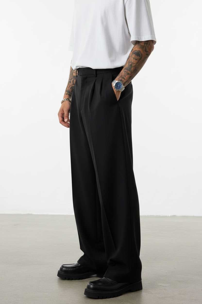 Pantalon Large noire à Plis BGY1029