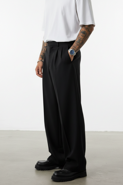 Pantalon Large noire à Plis BGY1029