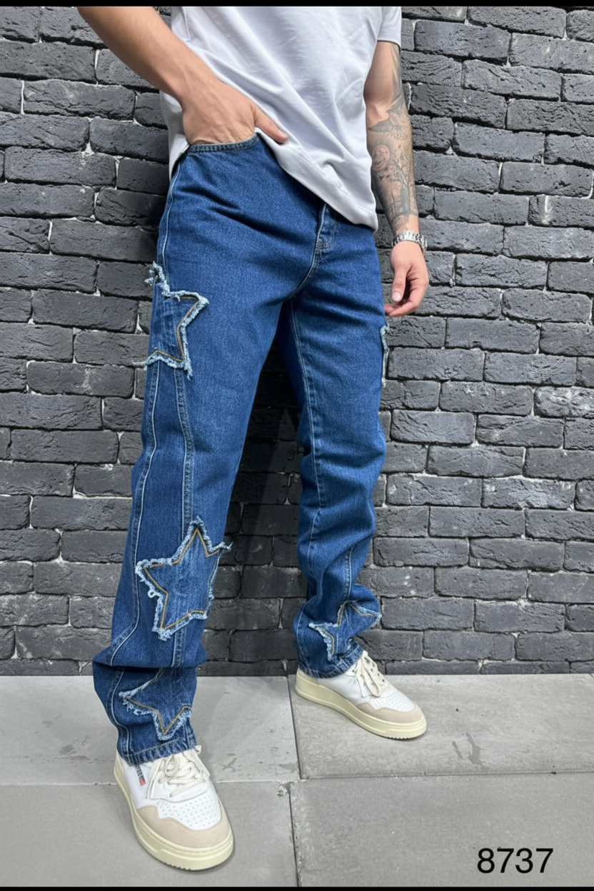 Jeans Blue Baggy Large à Étoiles B8731