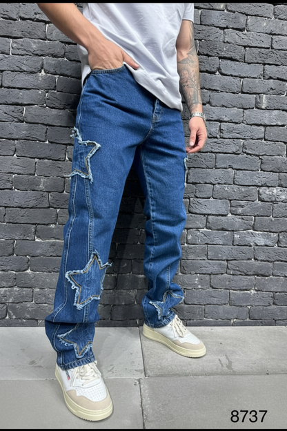 Jeans Blue Baggy Large à Étoiles B8731
