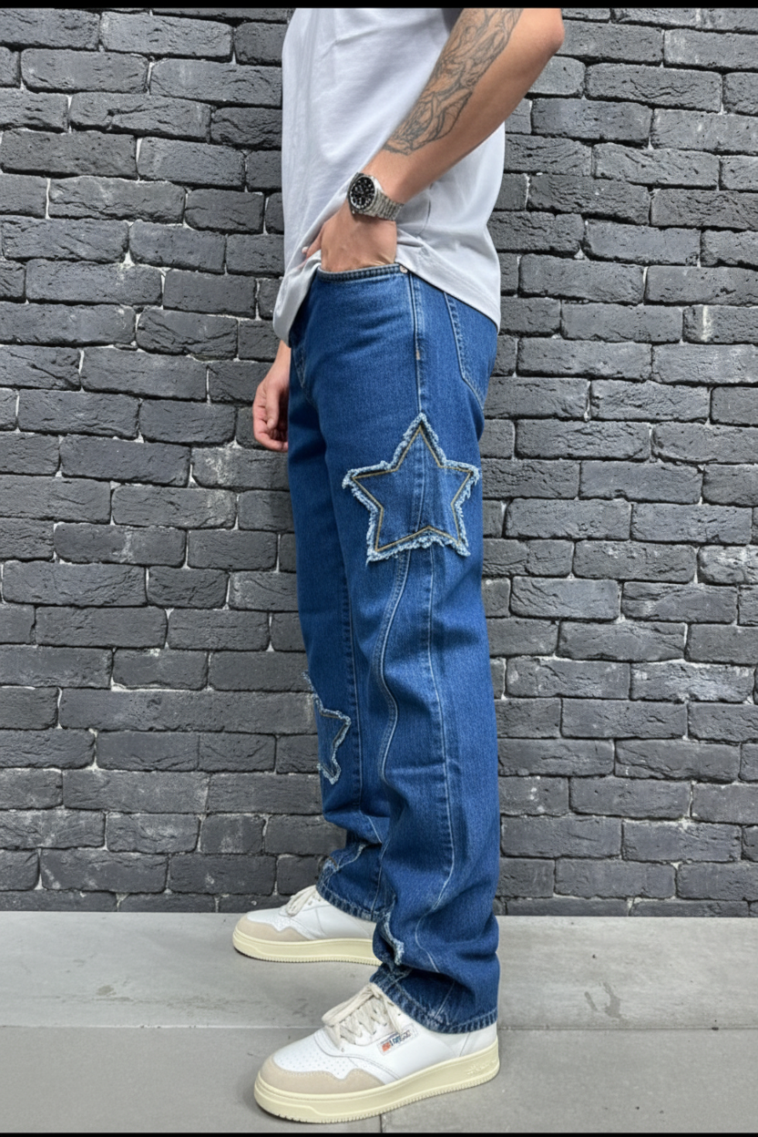 Jeans Blue Baggy Large à Étoiles B8731