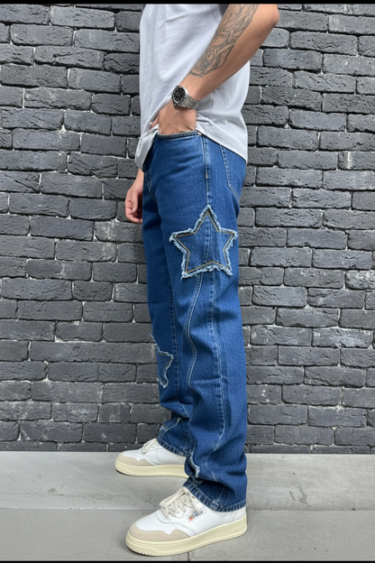 Jeans Blue Baggy Large à Étoiles B8731