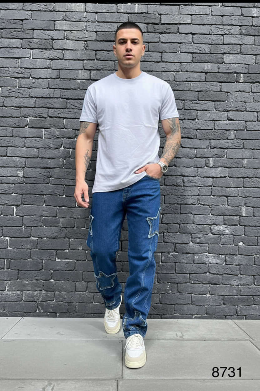 Jeans Blue Baggy Large à Étoiles B8731