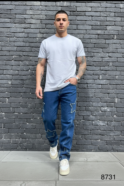 Jeans Blue Baggy Large à Étoiles B8731