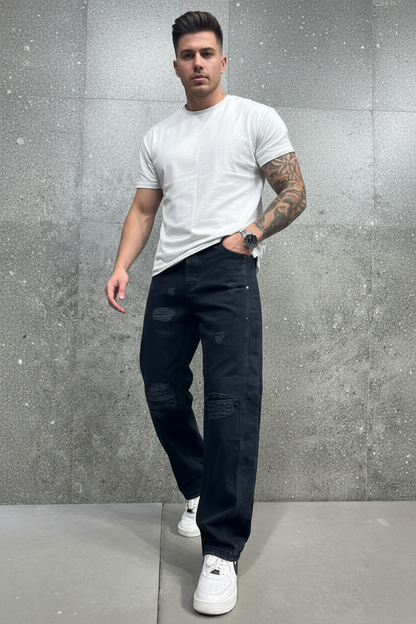 Jeans Baggy Noir Destroyé Heavy Ripped — B8527